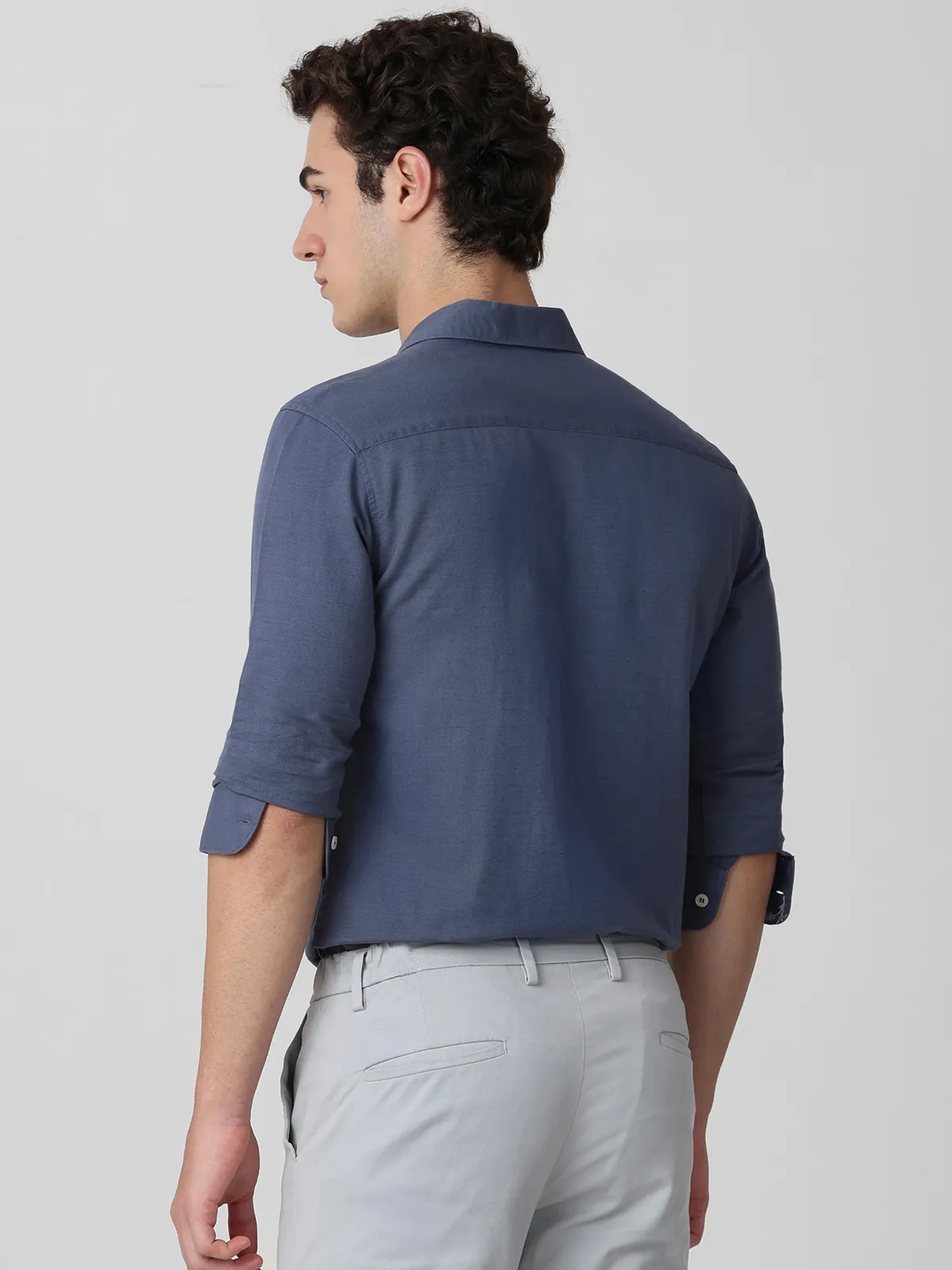MUFTI blue plain cotton shirt for men