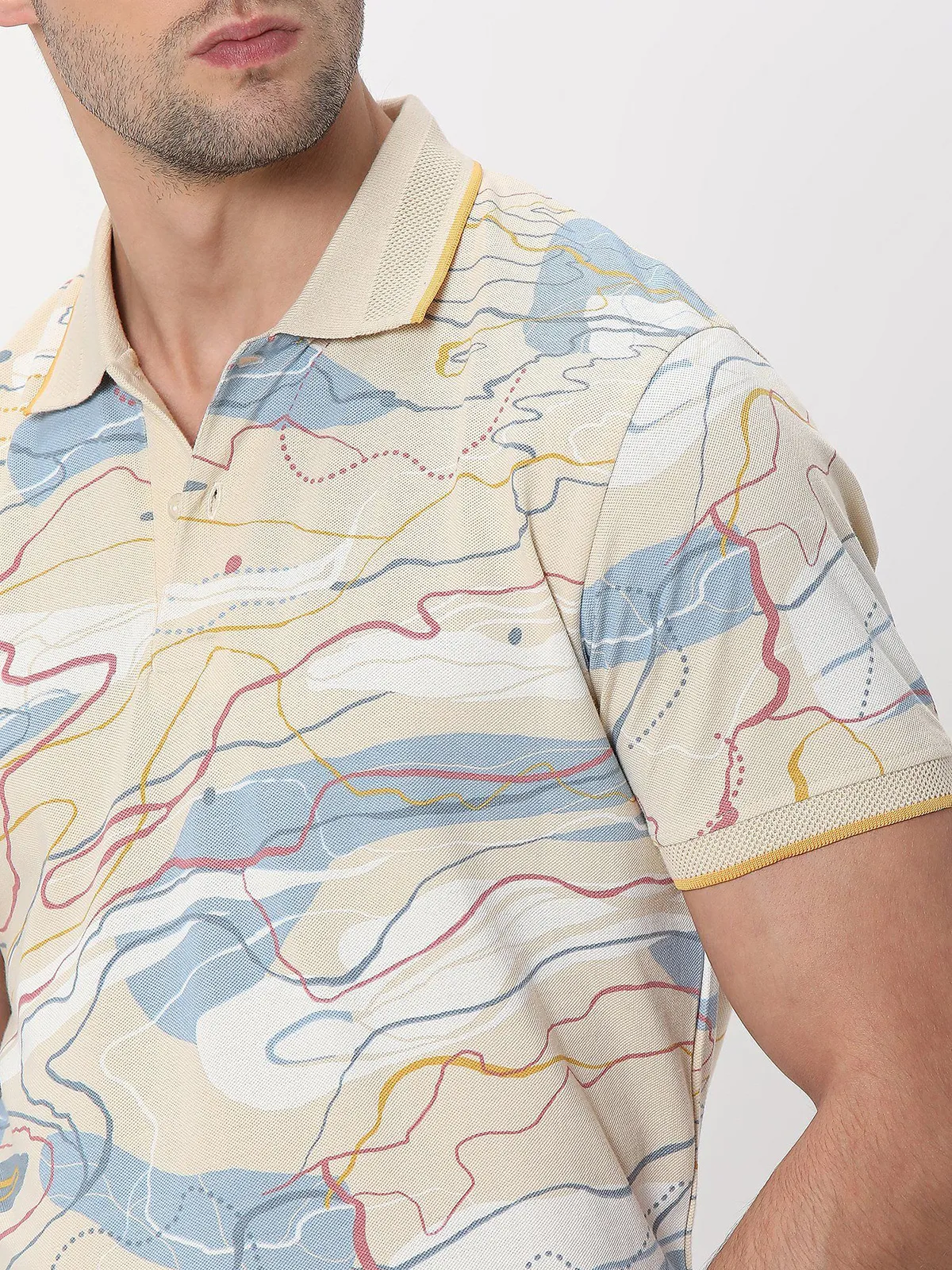 Mufti cream polo printed t-shirt