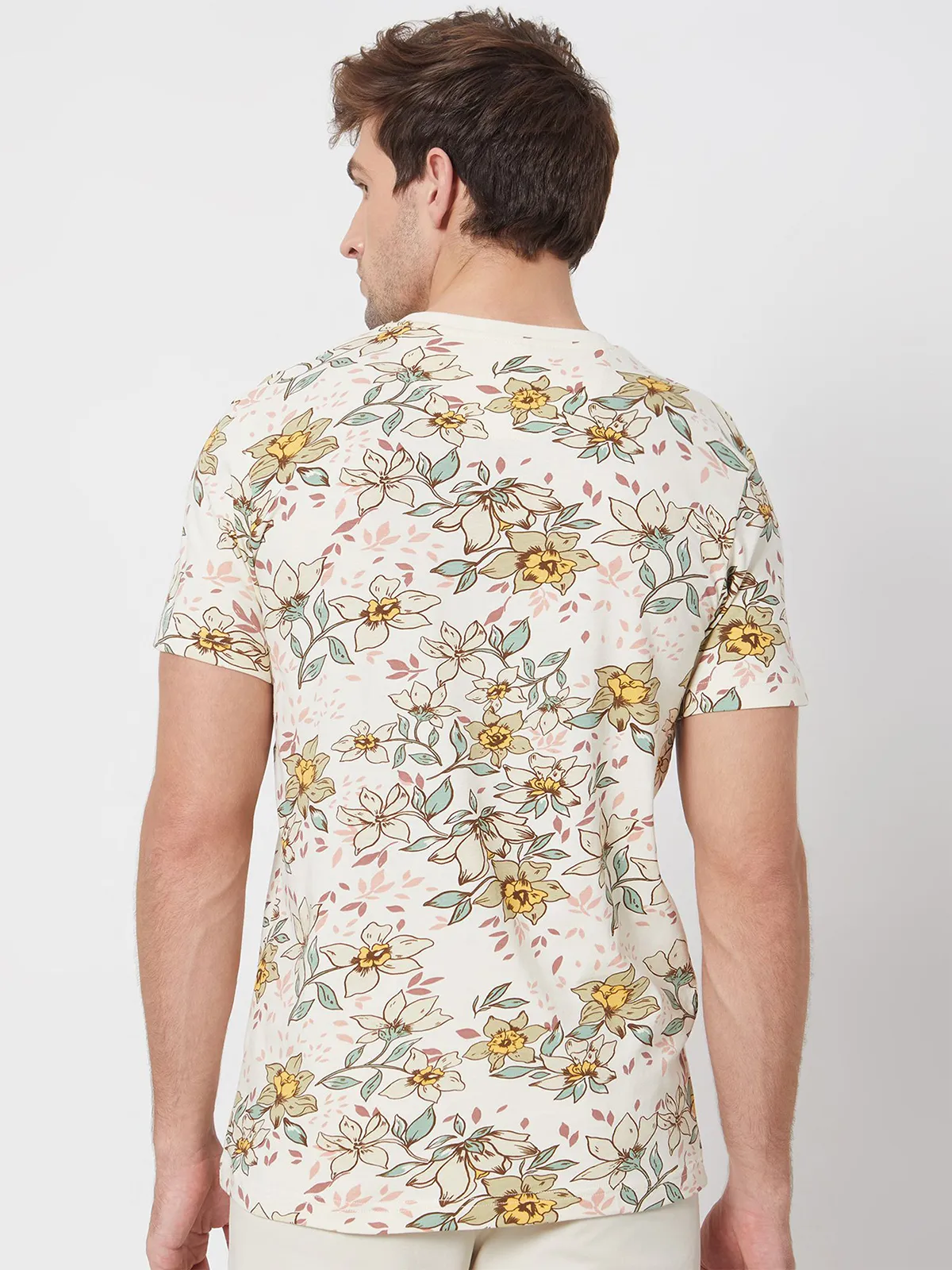 Mufti floral printed cream t-shirt