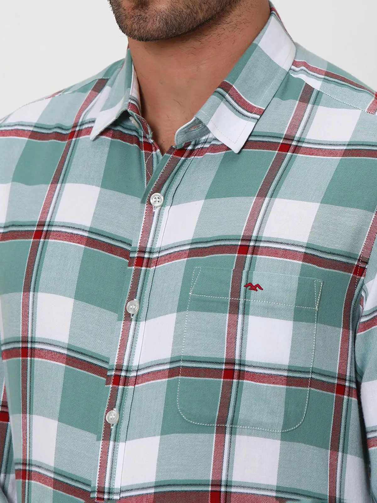 Mufti green shaded checks slim fit shirt