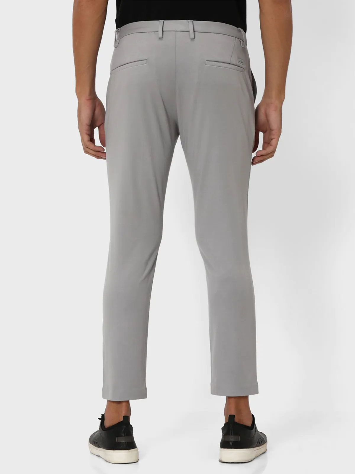 Mufti grey solid ankle length trouser