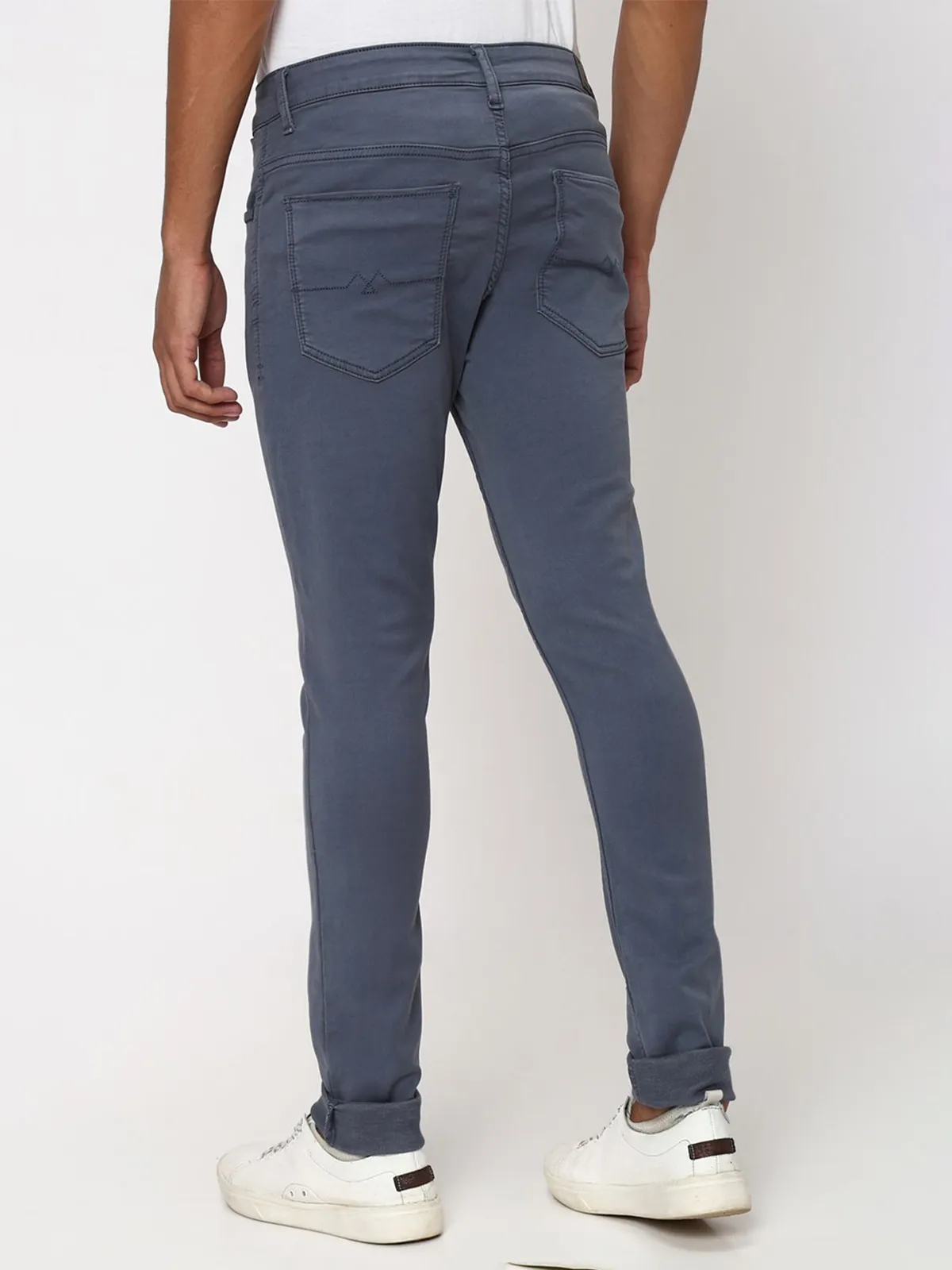 Mufti grey solid skinny fit cotton trouser