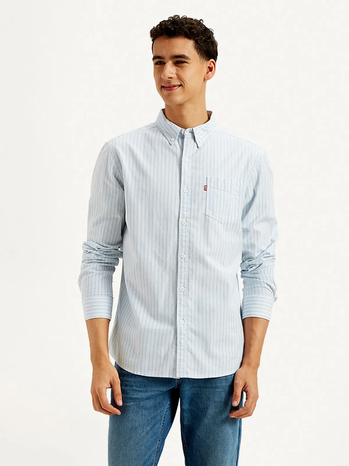 MUFTI light blue striped casual shirt for men