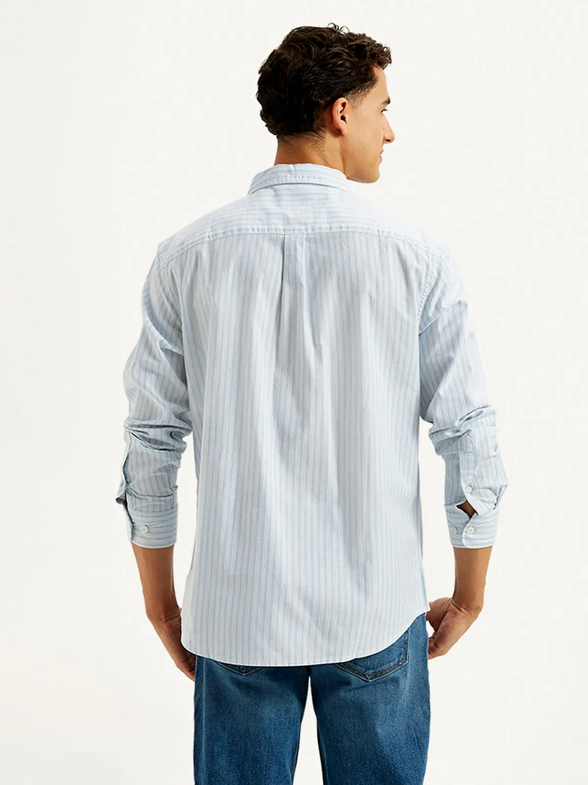 MUFTI light blue striped casual shirt for men