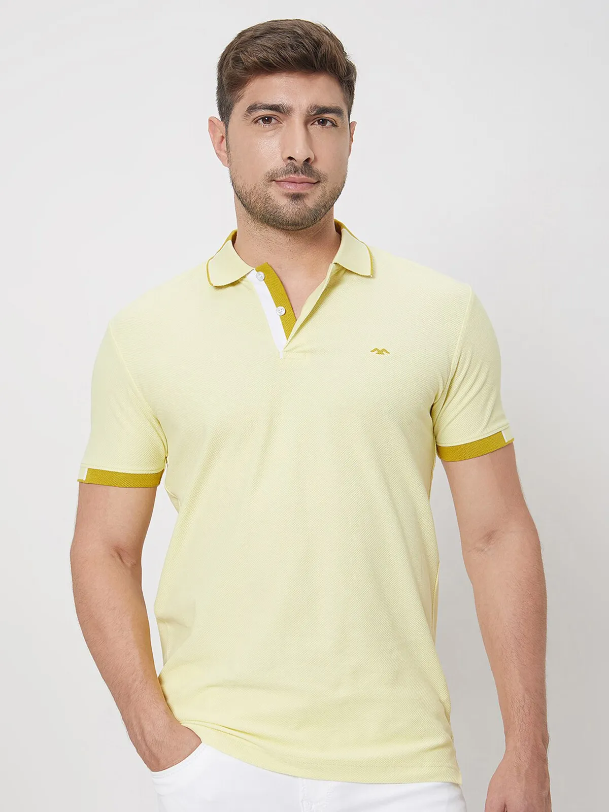 Mufti light yellow plain t-shirt