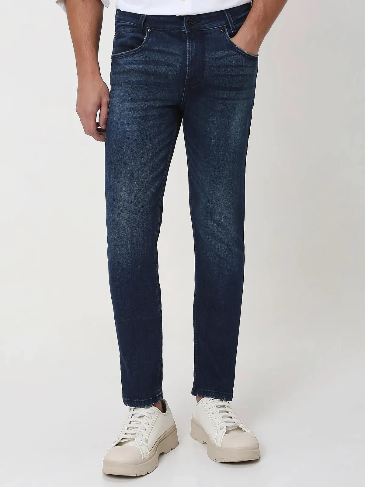 MUFTI navy denim washed super slim fit hea