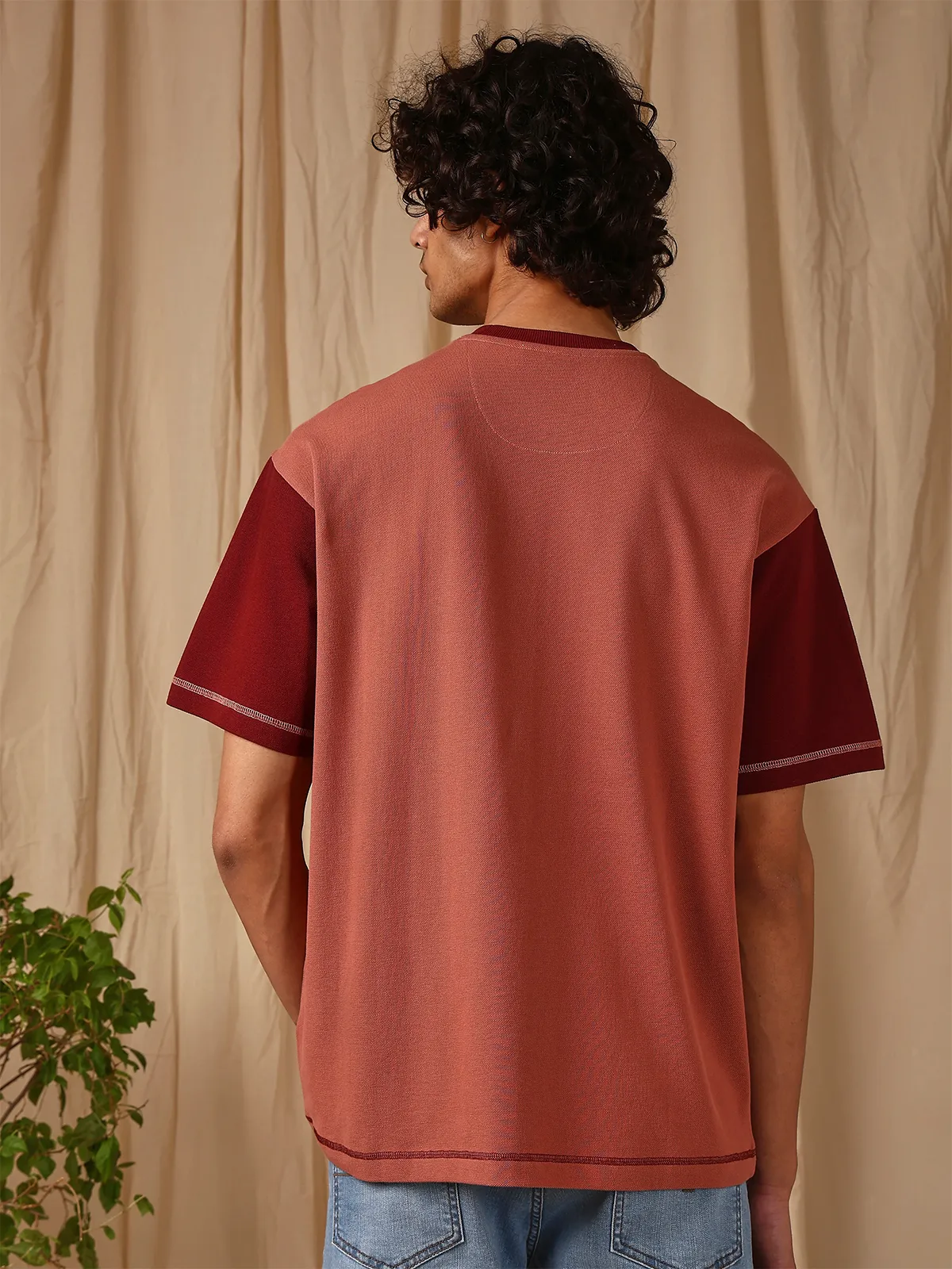 MUFTI plain brown cotton t-shirt