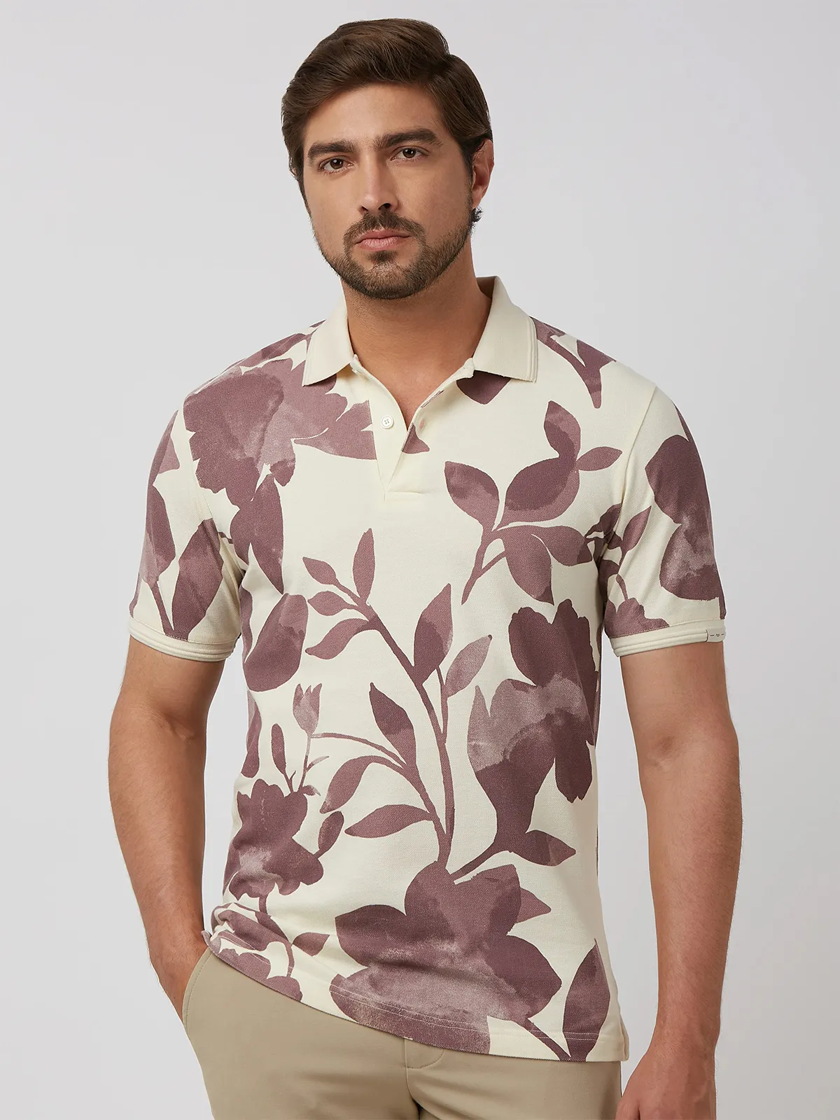 MUFTI stunning cream printed cotton t shirt G3 MTS18922