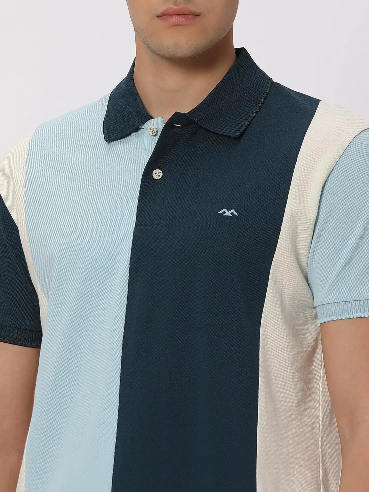 Mufti teal blue color block t shirt