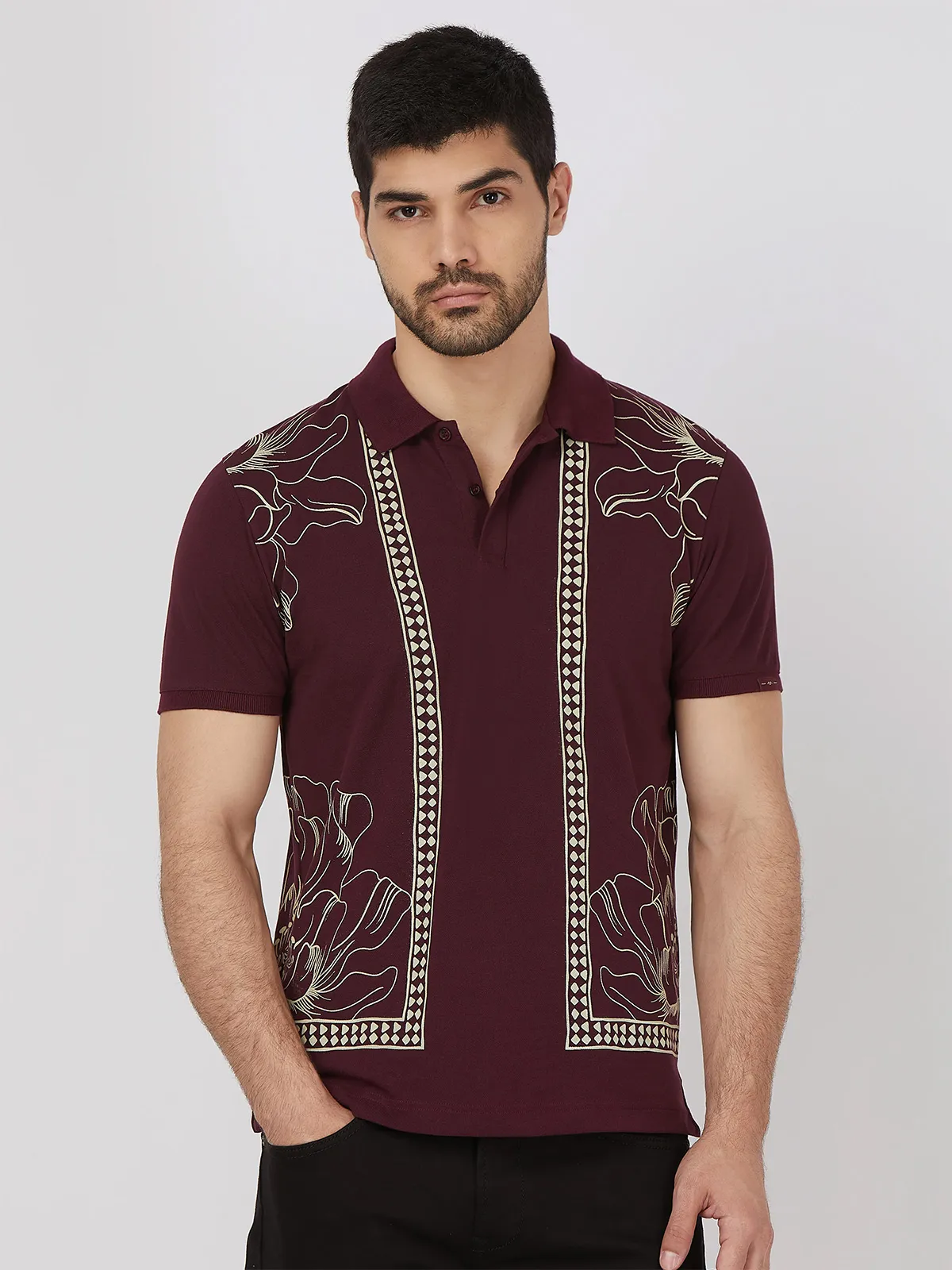 MUFTI wine printed cotton t-shirt