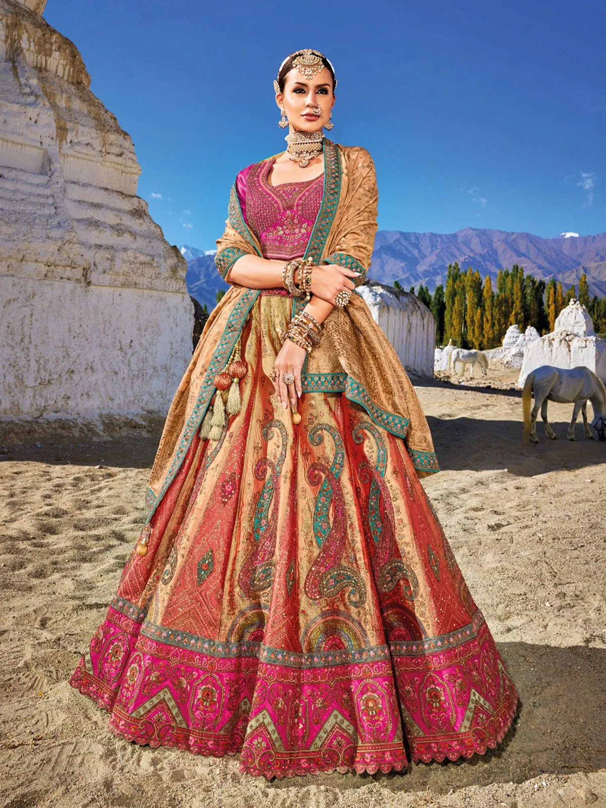 Multi color banarasi silk bridal lehenga choli