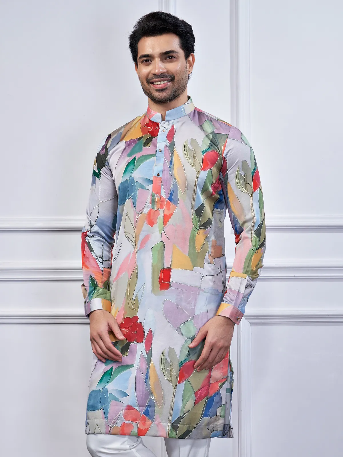 Multi color cotton printed kurta pajama for mens