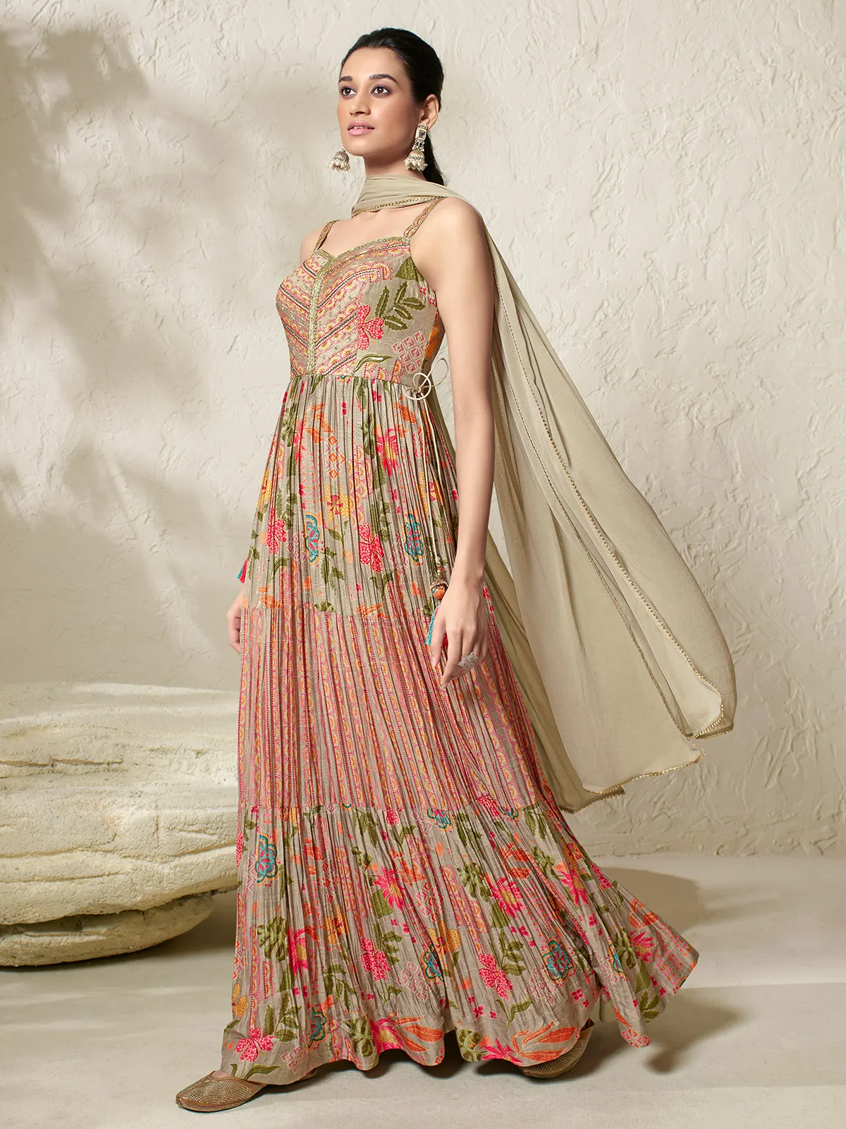 Multi color printed anarkali suit