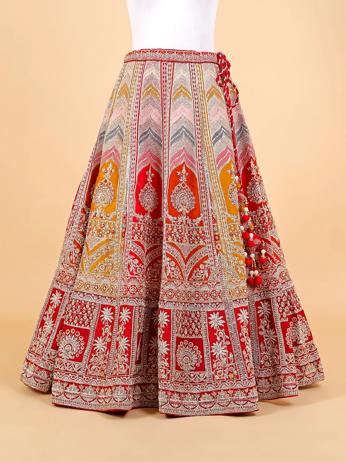 Multi color raw silk unstitched lehenga choli