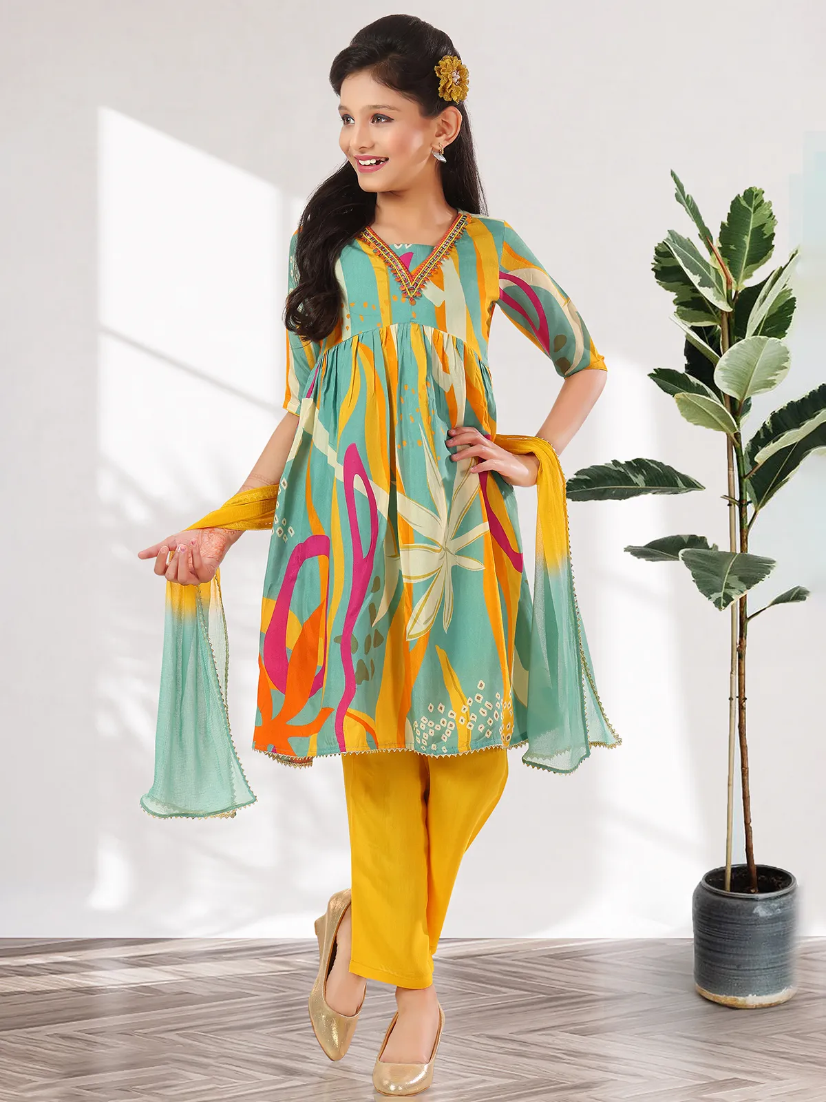 Multi color silk salwar suit for wedding