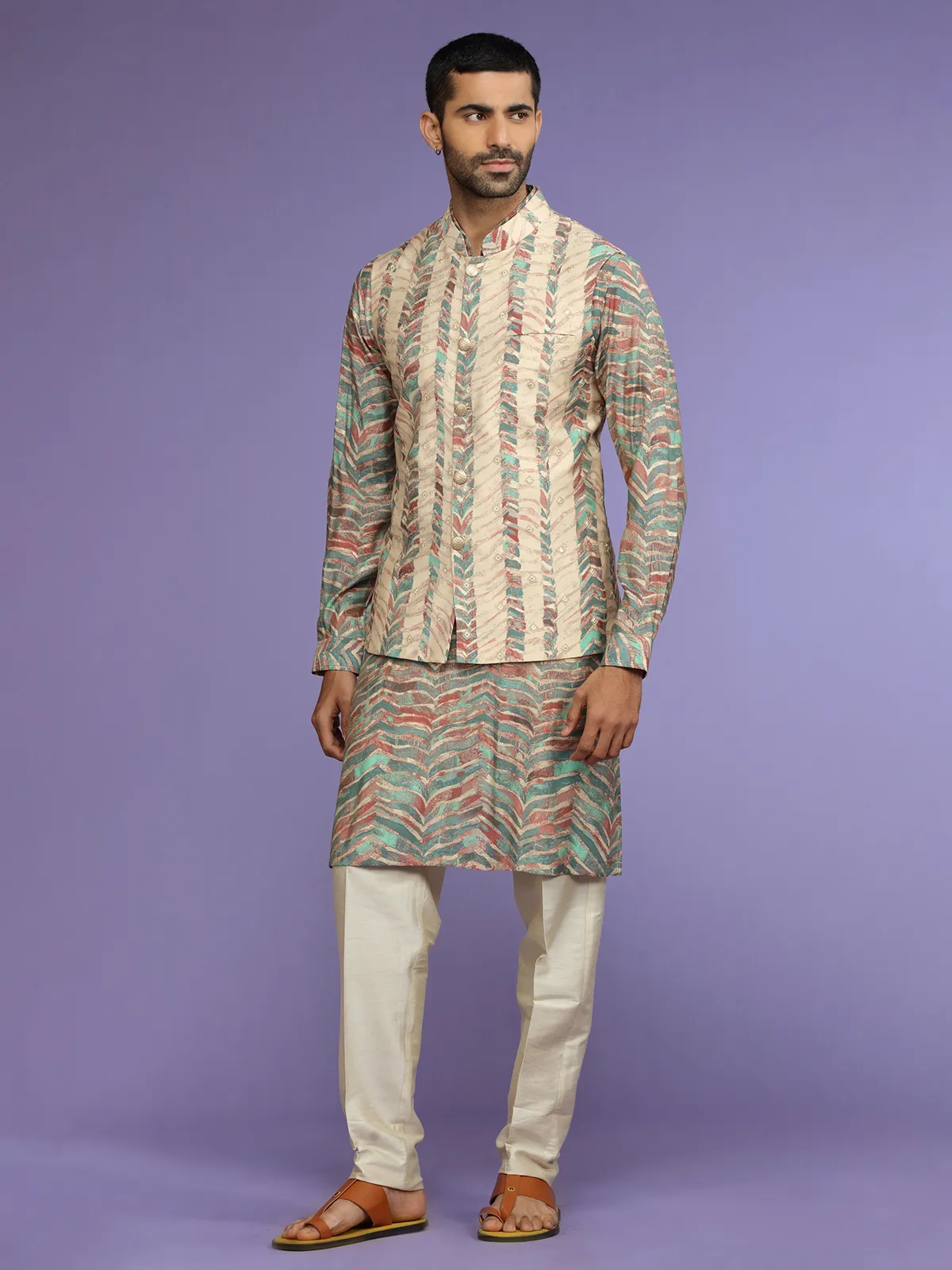Multi color waistcoat set in silk