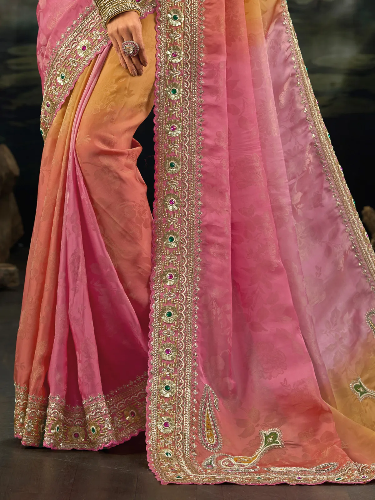 Multicolor shaded crepe saree for festive celebration