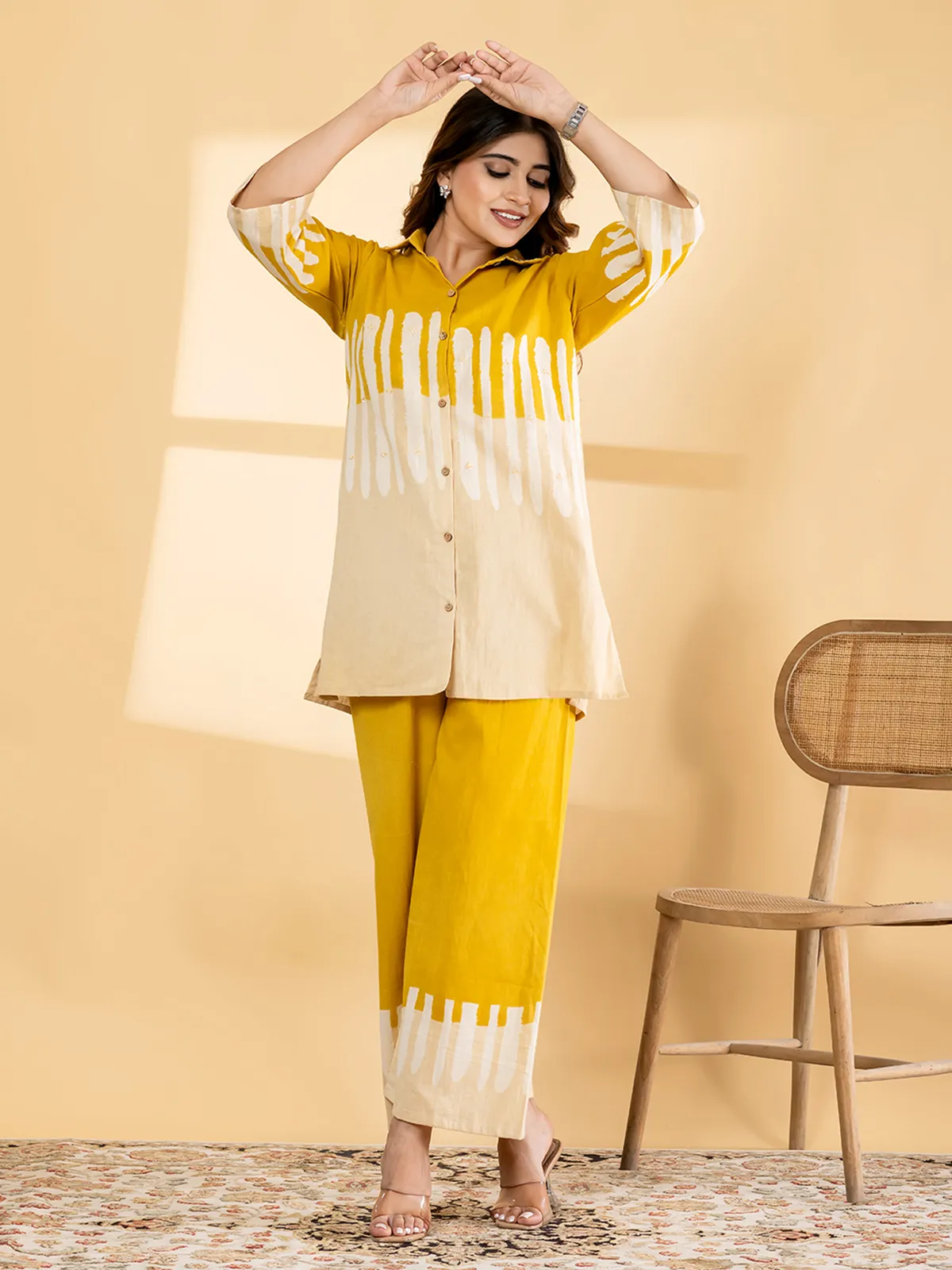 Mustard beige cotton printed co ord set