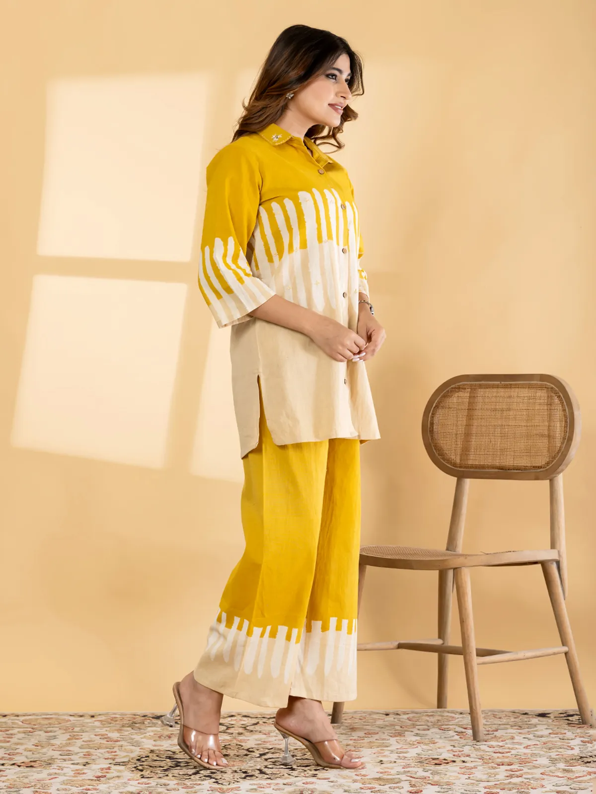 Mustard beige cotton printed co ord set