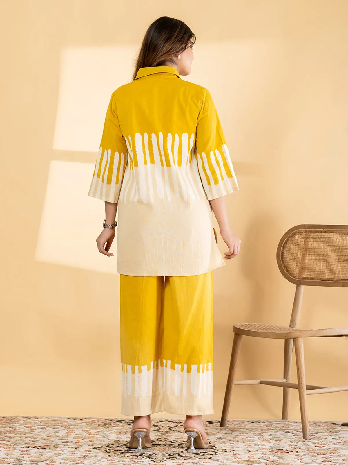 Mustard beige cotton printed co ord set
