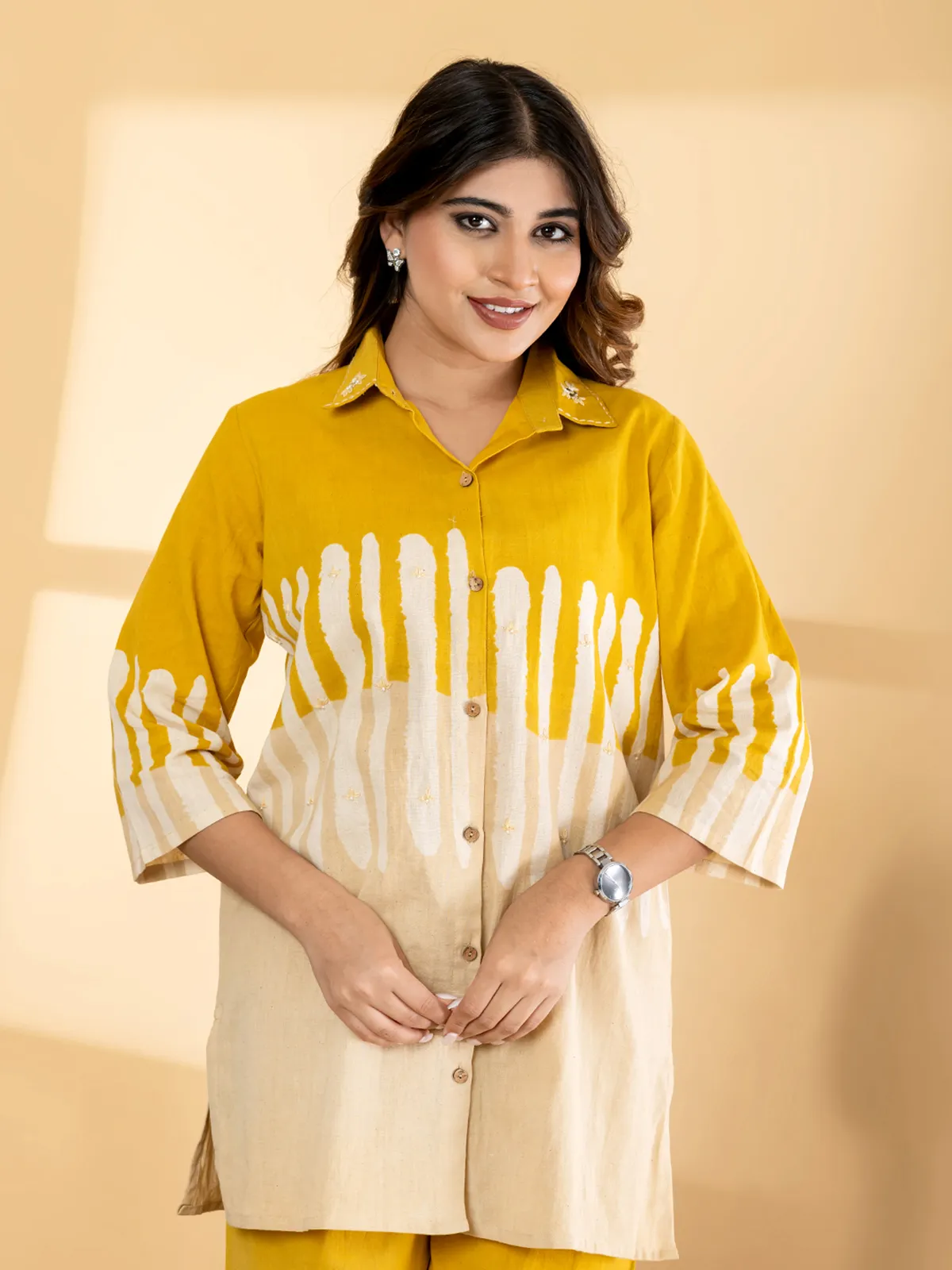 Mustard beige cotton printed co ord set