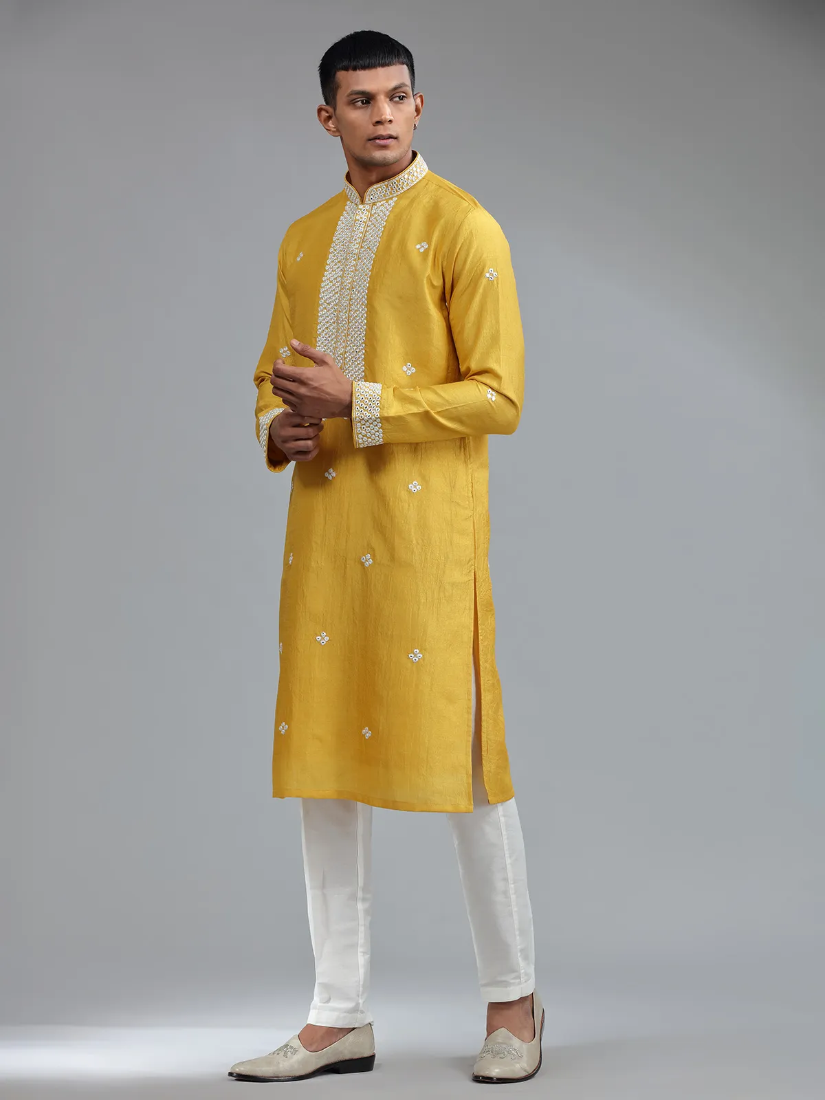 mustard georgette kurta suit