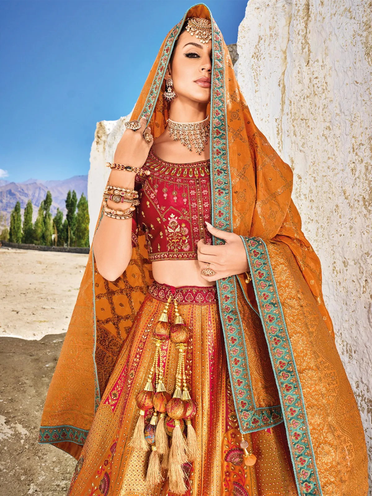 Mustard yellow bridal unstitched lehenga choli