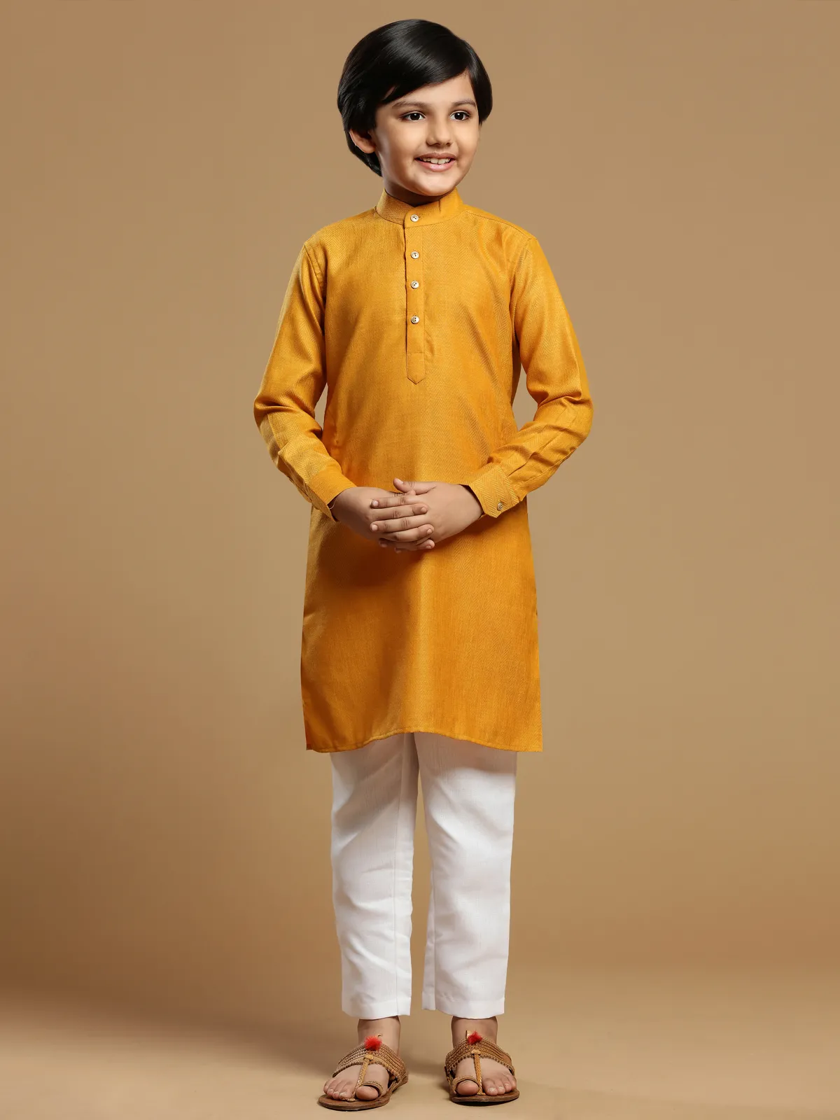 Mustard yellow cotton kurta suit for festive events