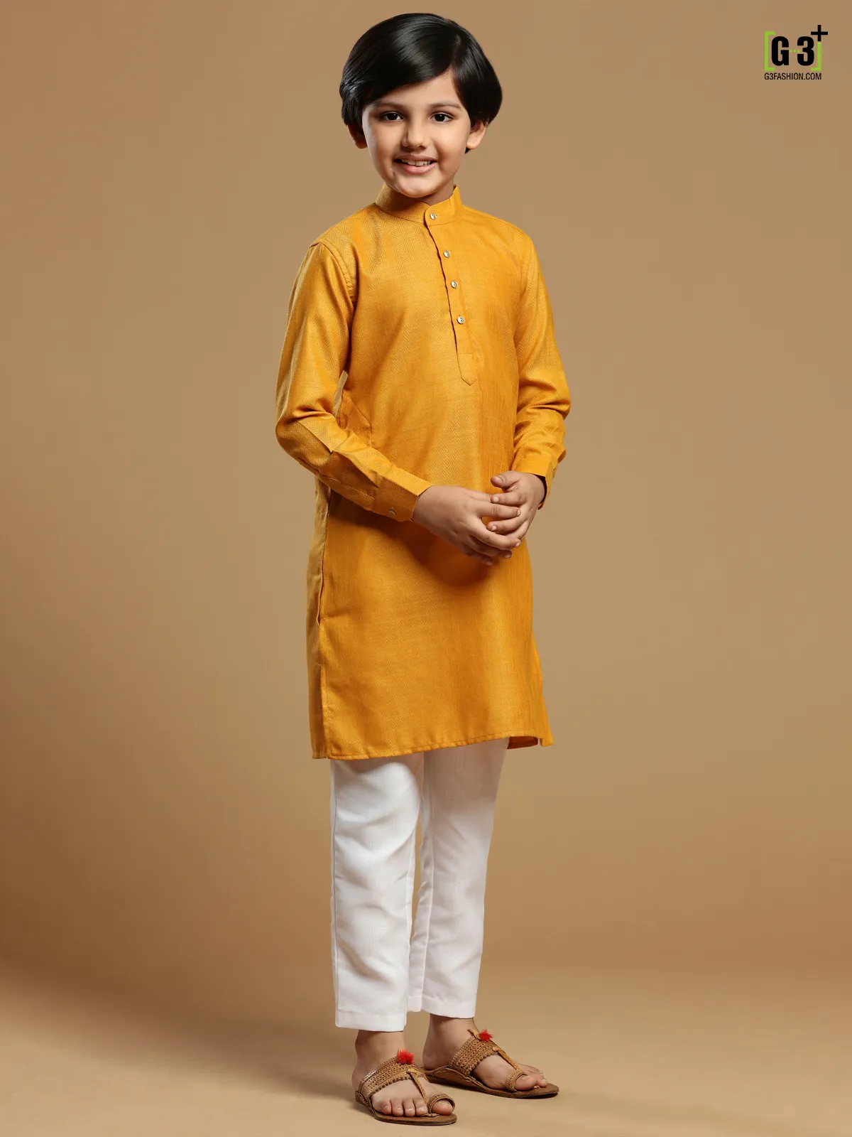 Mustard yellow cotton kurta suit for festive events