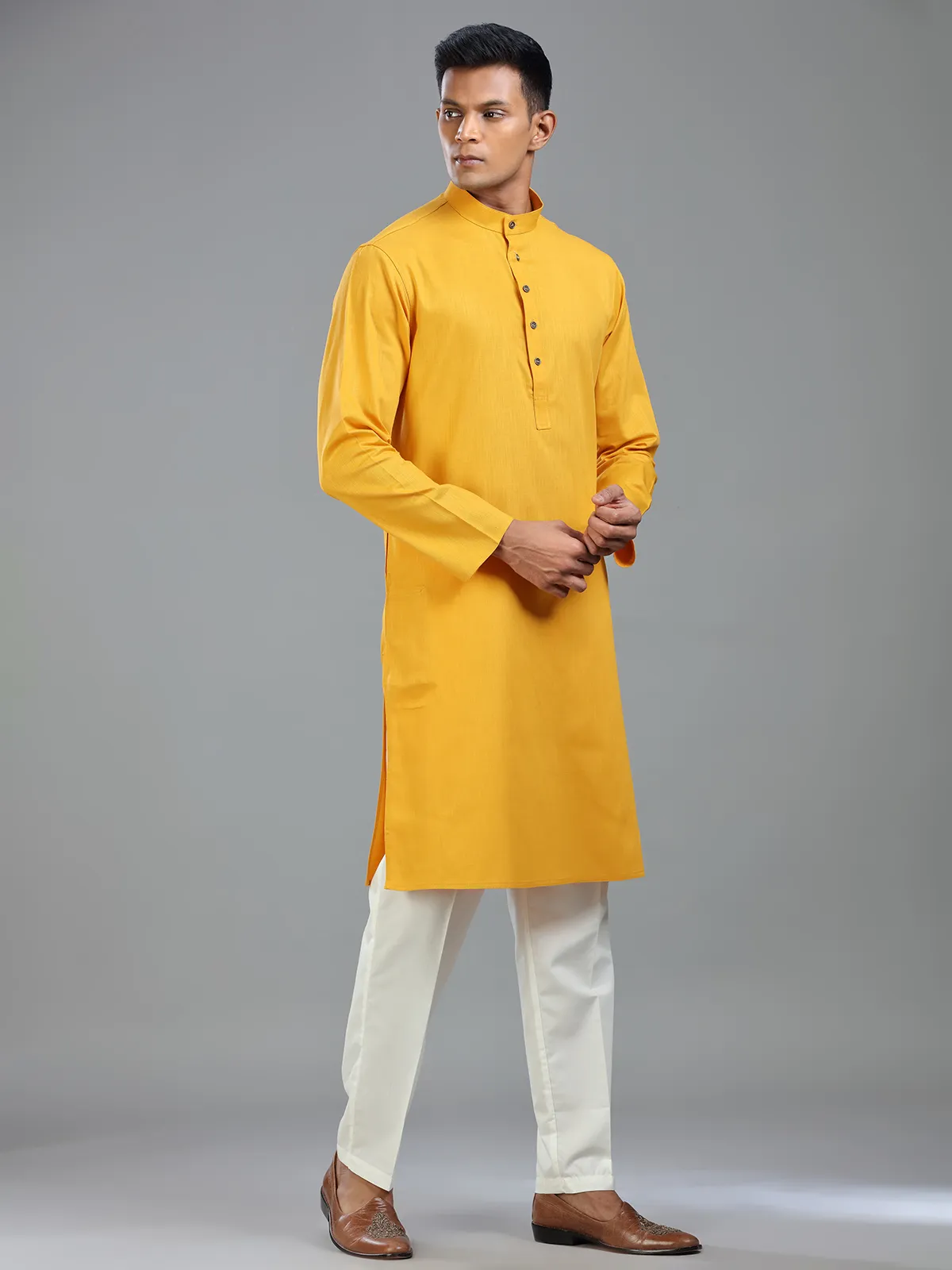 Mustard yellow haldi special kurta suit for men