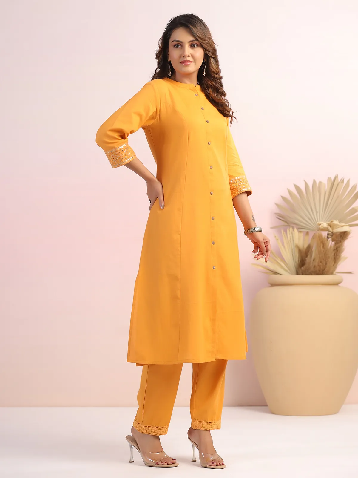 Mustard yellow plain cotton kurti