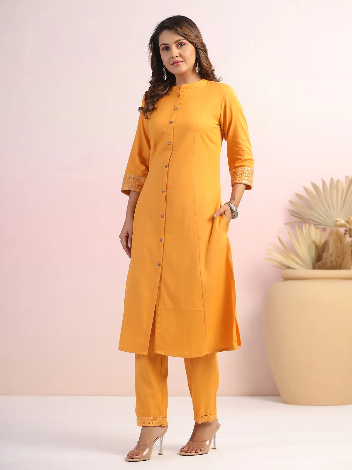 Mustard yellow plain cotton kurti