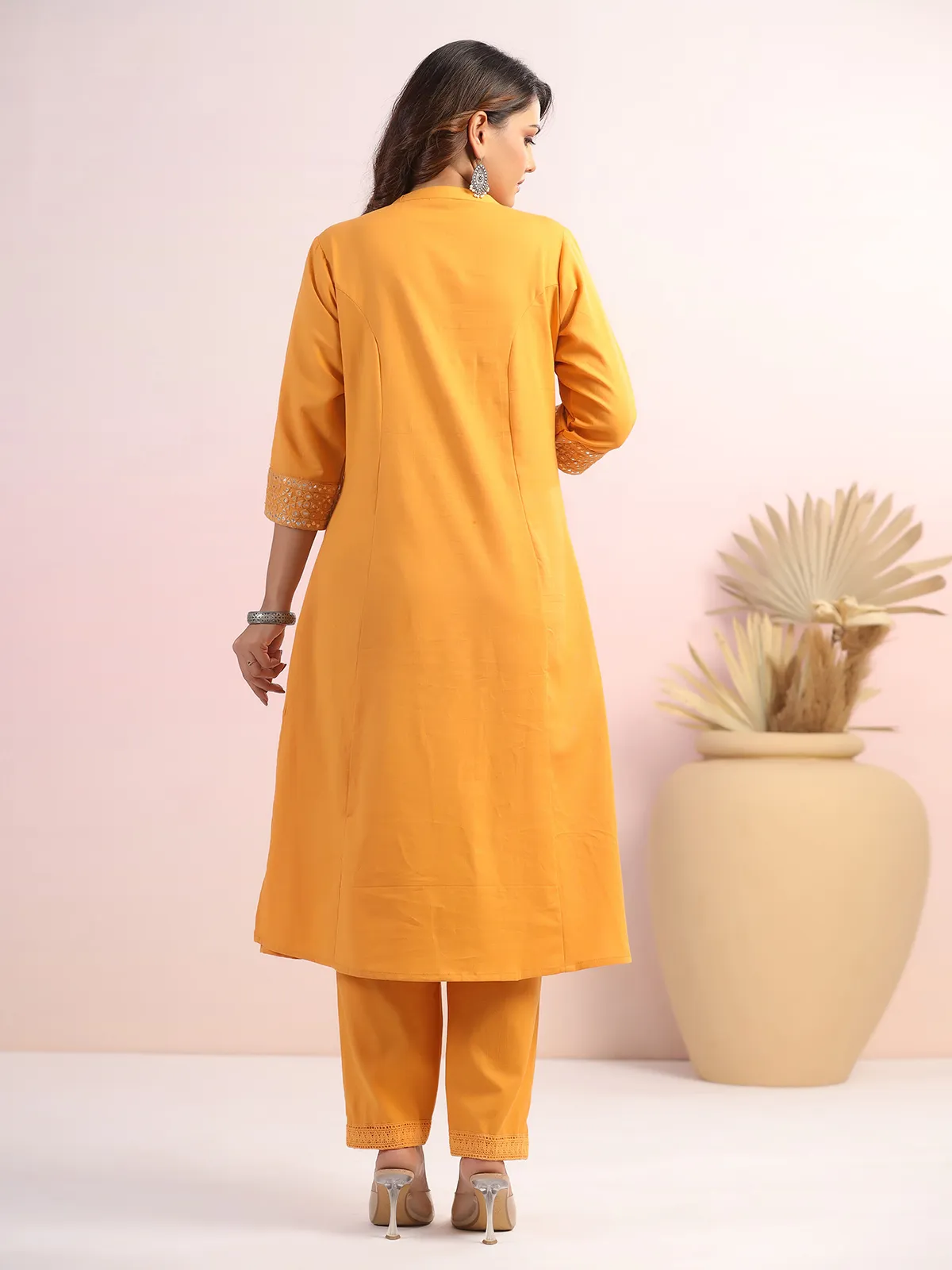 Mustard yellow plain cotton kurti