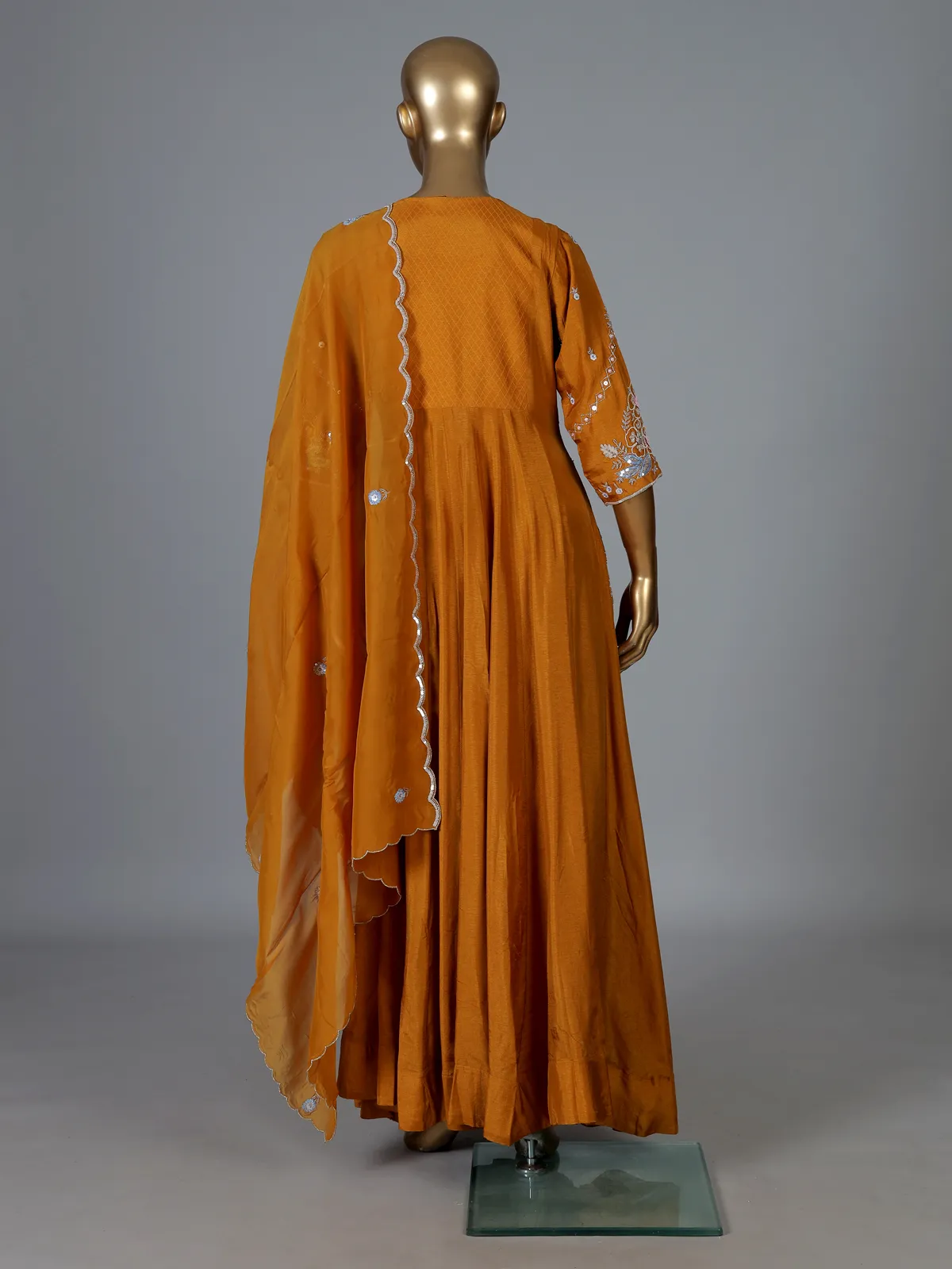 golden colour anarkali dress Rose Gold Color Zari Weave Tissue Silk Anarkali Suit Set With Dupata