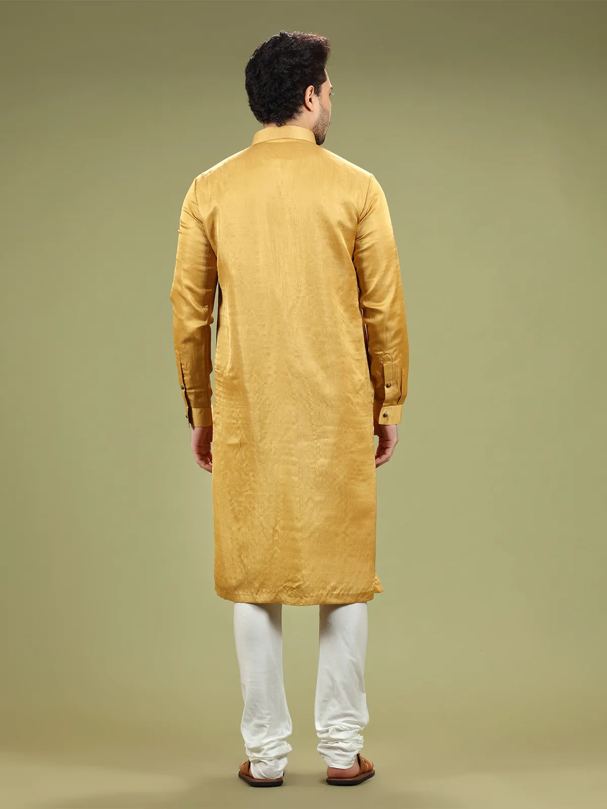 Mustard yellow silk plain kurta suit