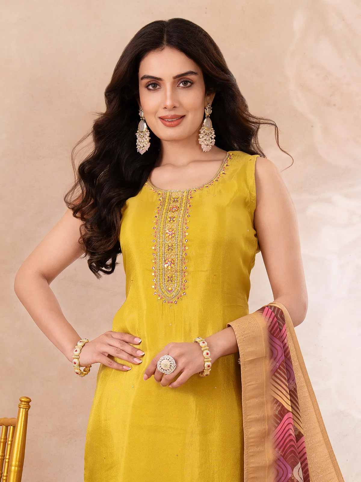 Mustard yellow silk salwar suit for festival