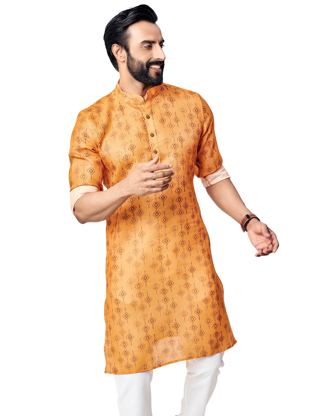 Elegant printed orange kurta