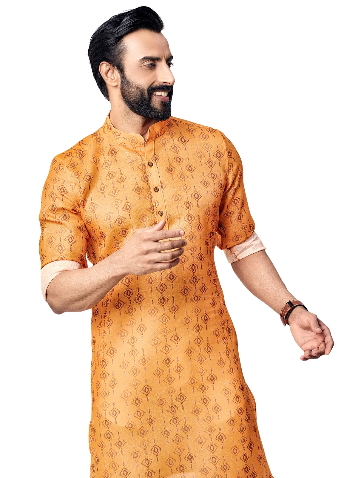 Elegant printed orange kurta