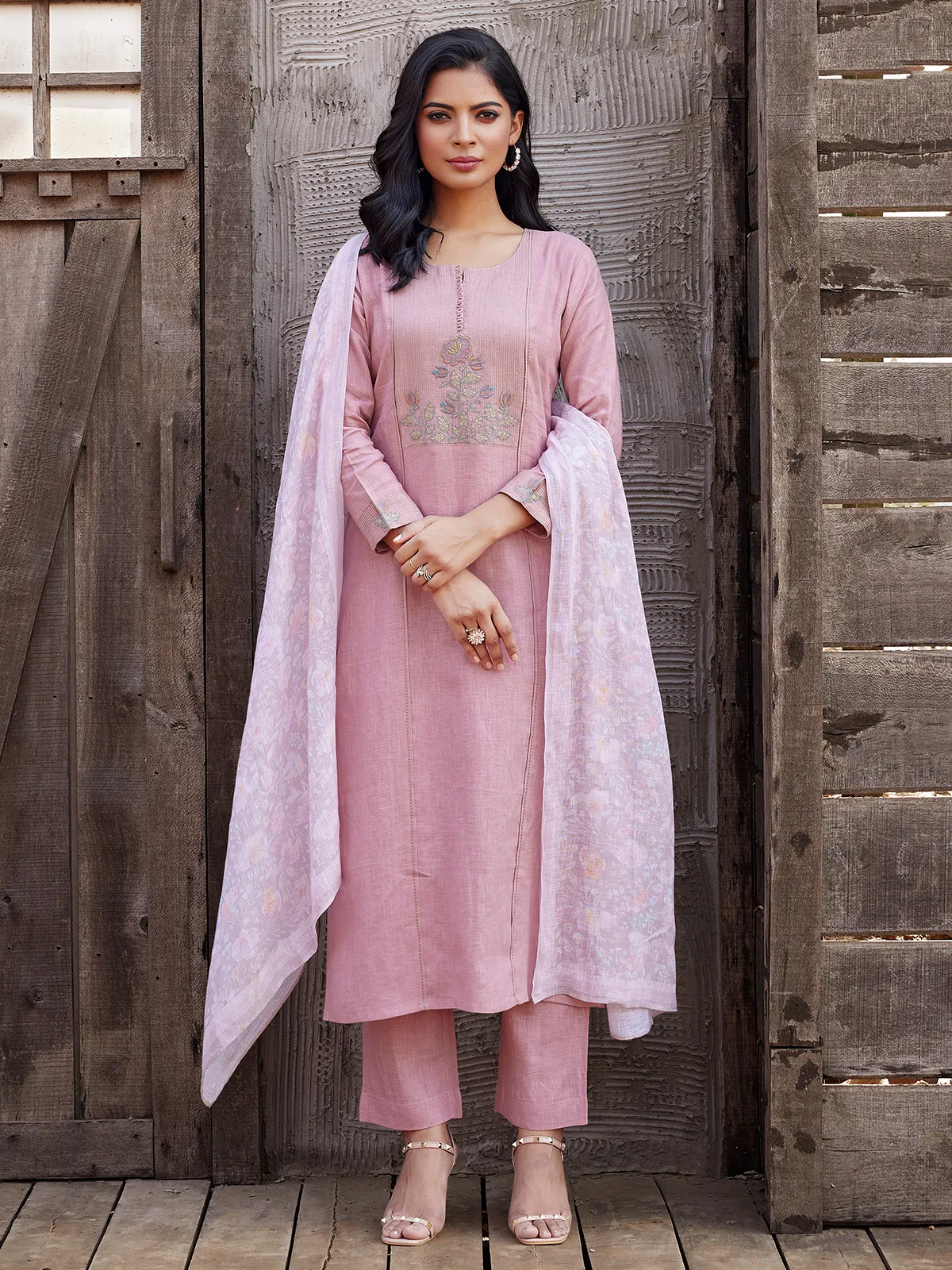 Light pink cotton salwar suit with dupatta