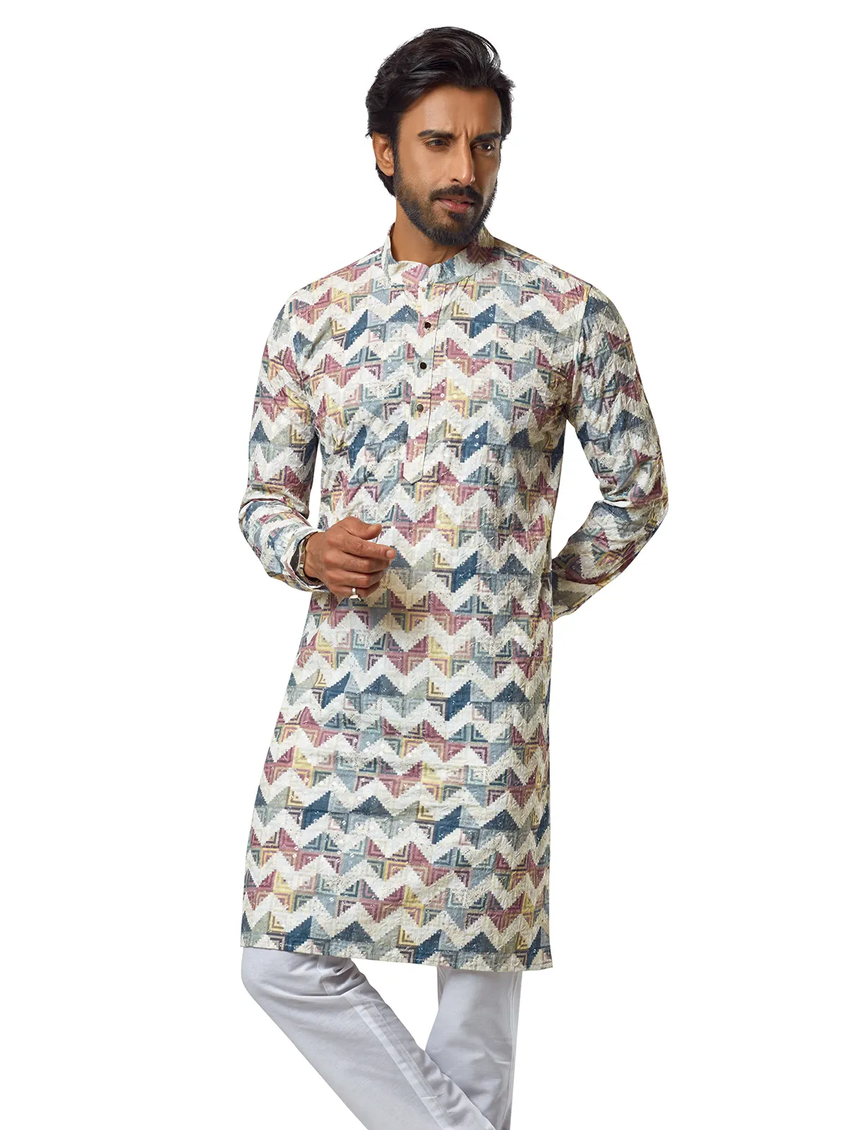 Multi color printed festive cotton  Men Kurta pajama