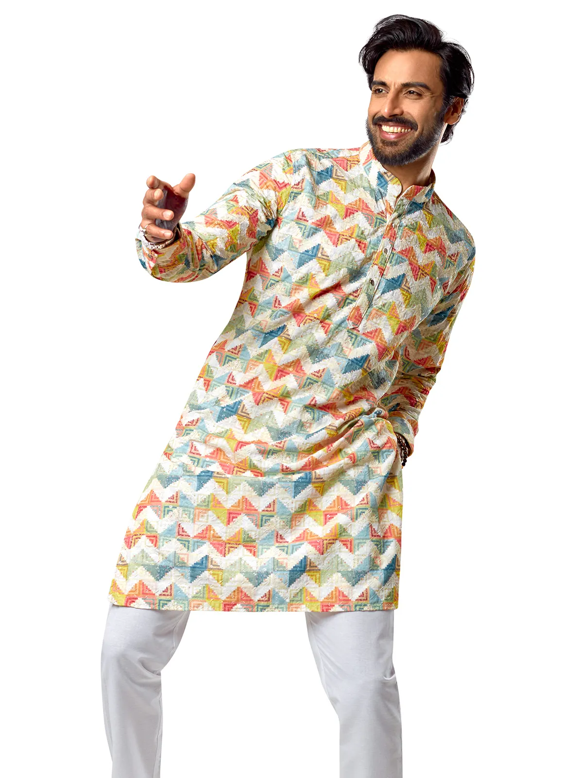 Soft cotton multi color printed kurta