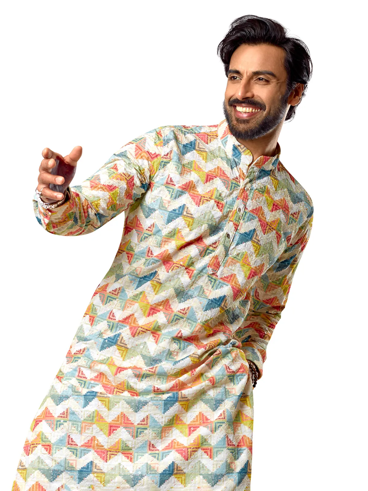 Soft cotton multi color printed kurta