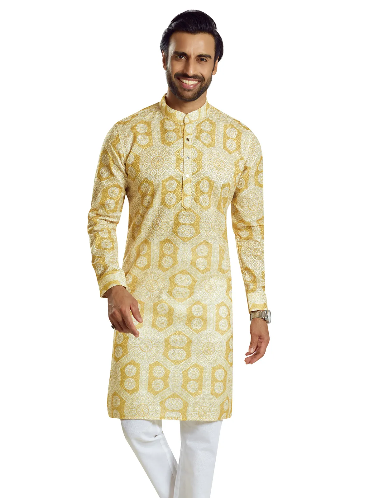 Stunning printed yellow kurta