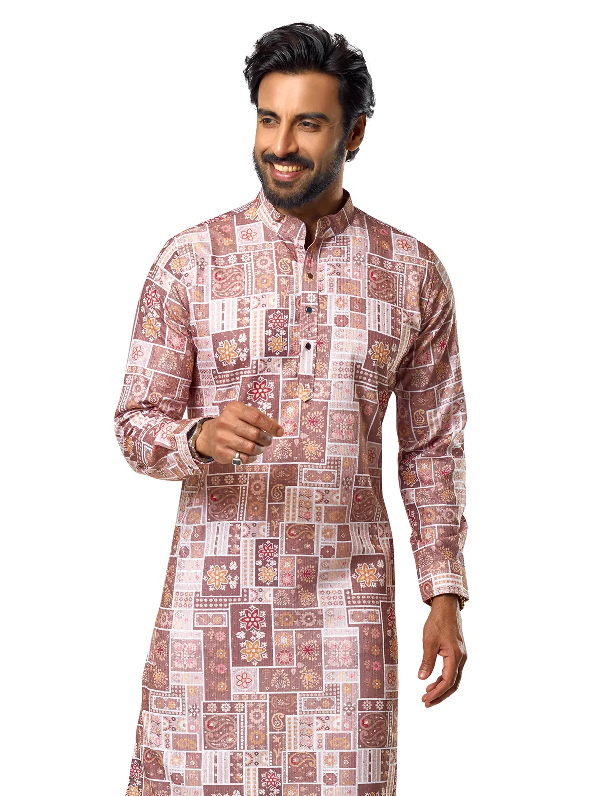 Stylish pink printed cotton  Men Kurta pajama