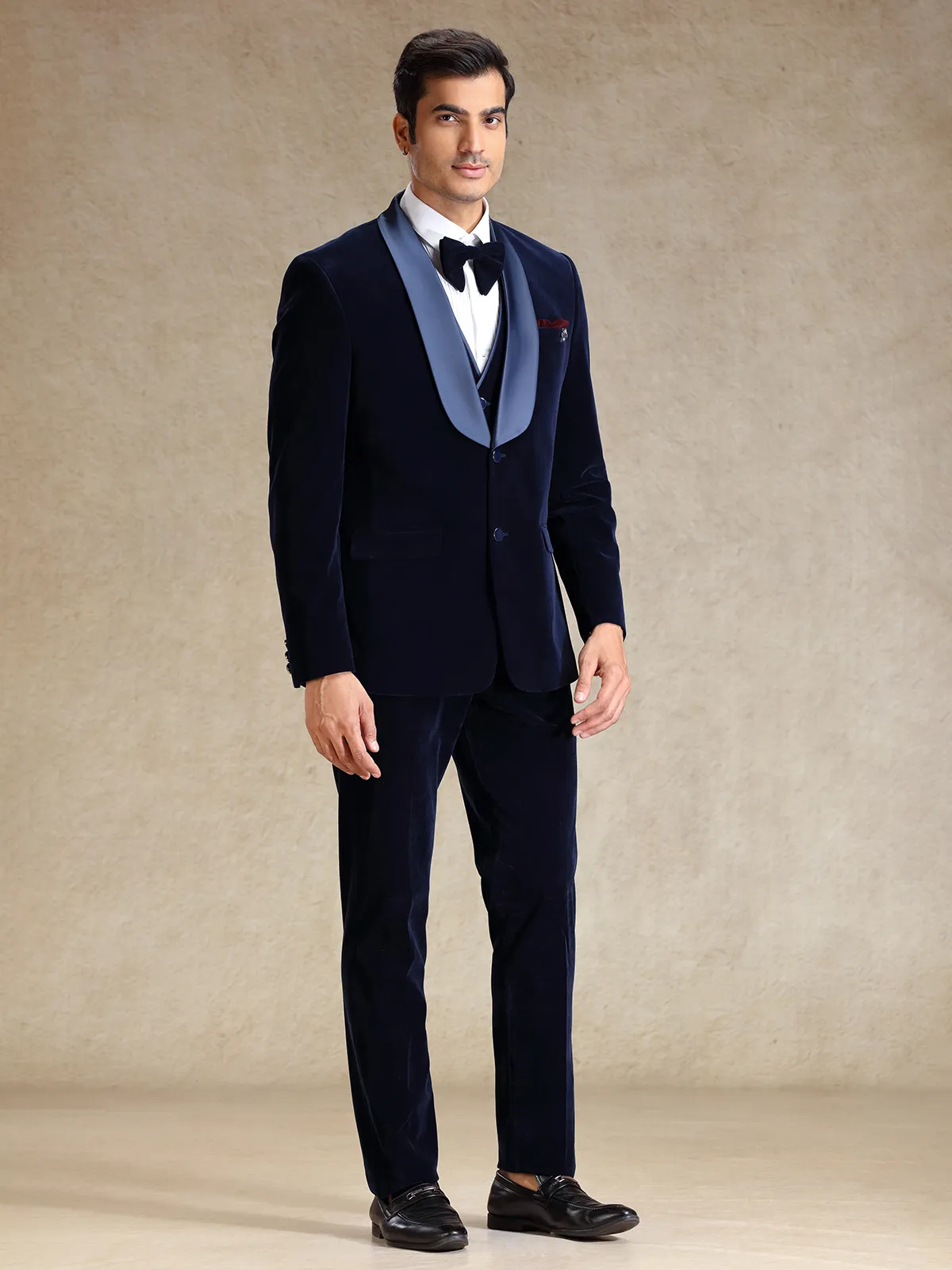 Navy 5pcs velvet tuxedo suit for men