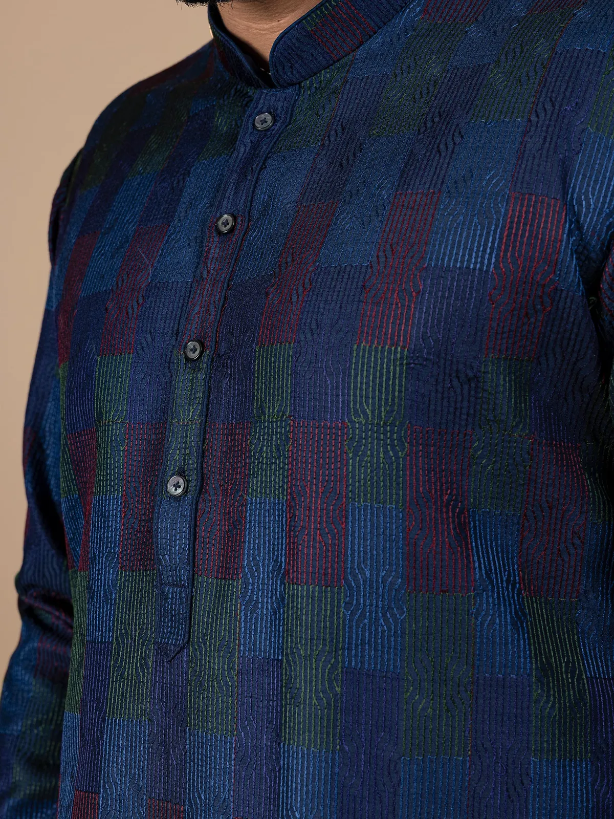 Navy and blue kurta suit in silk