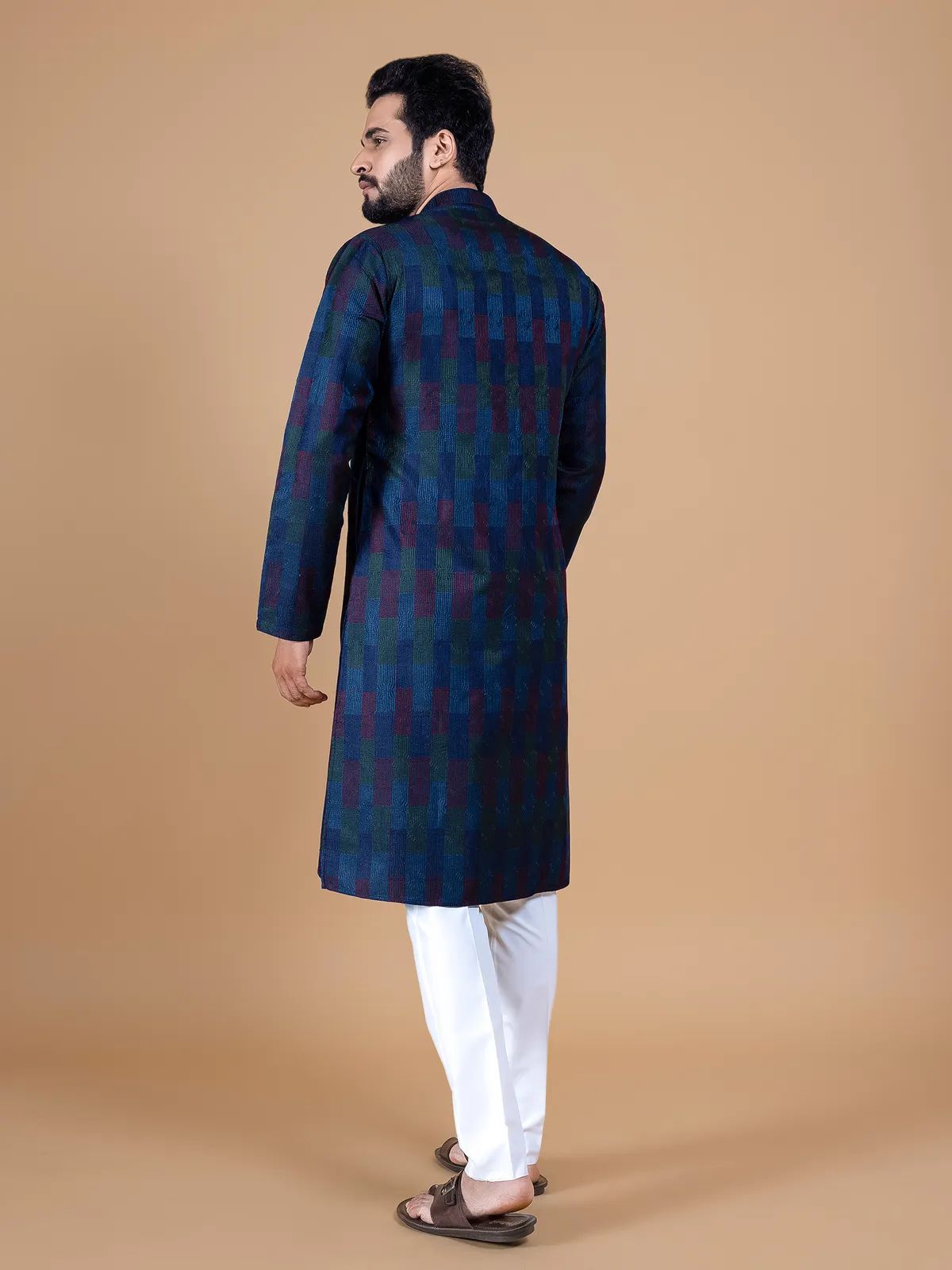 Navy and blue kurta suit in silk