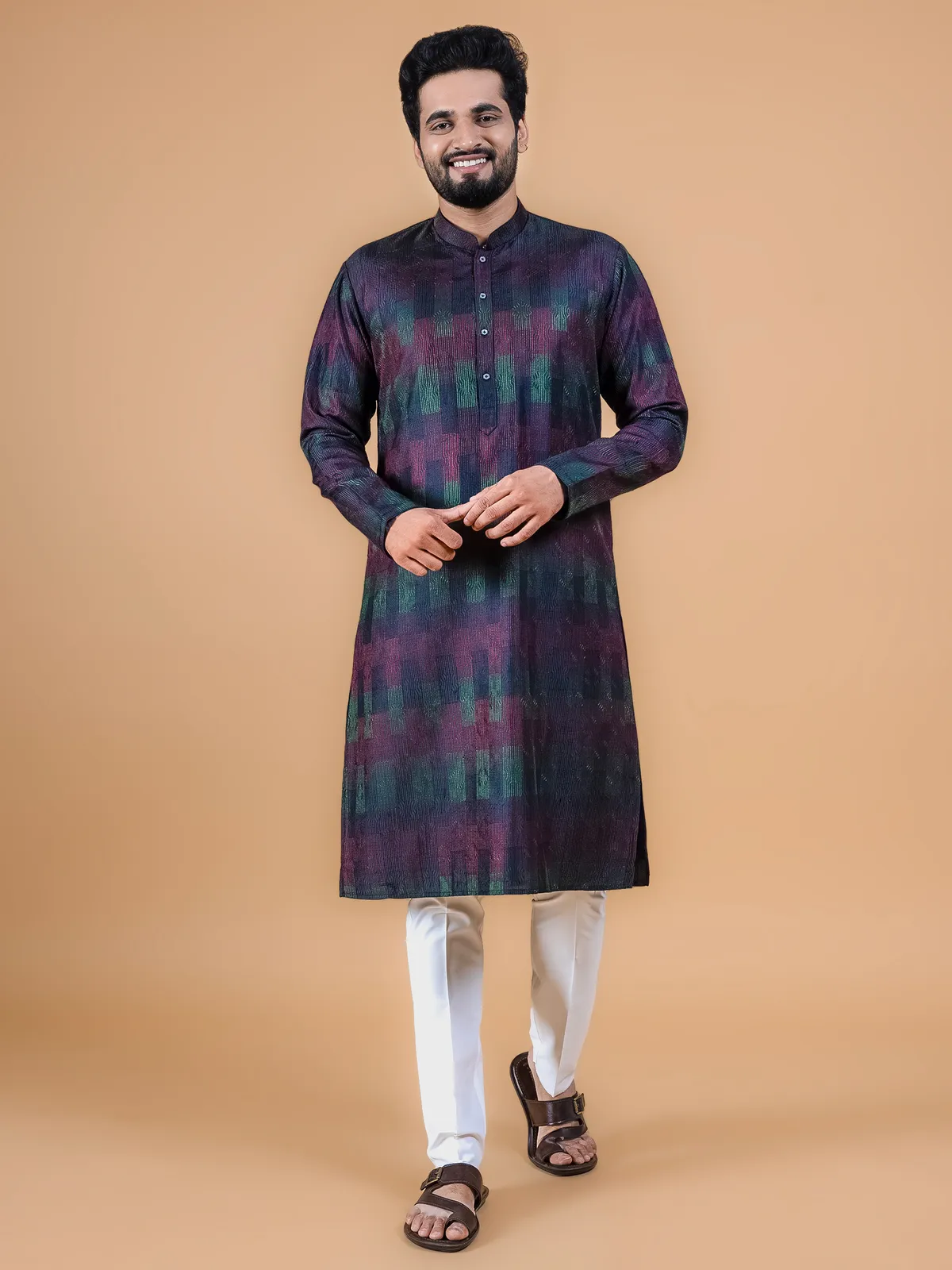 Navy and wine silk  Men Kurta pajama