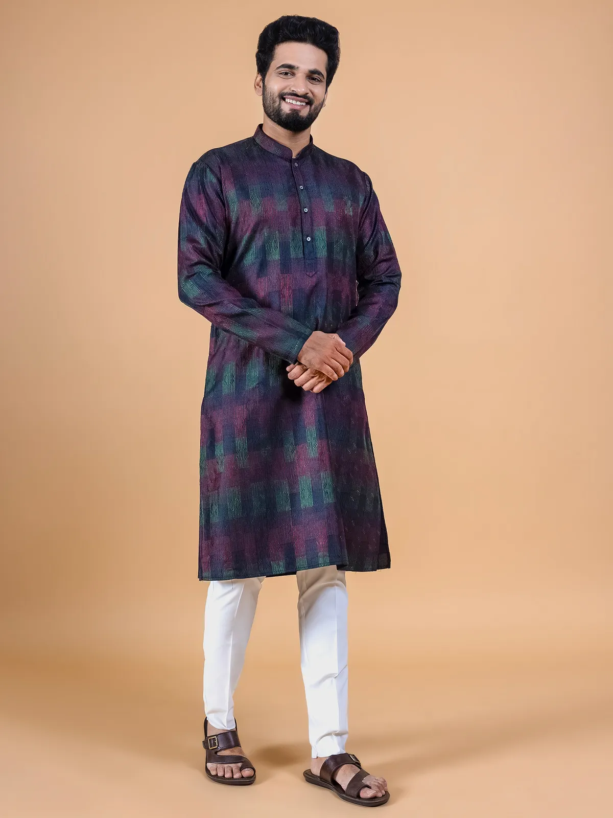 Navy and wine silk  Men Kurta pajama