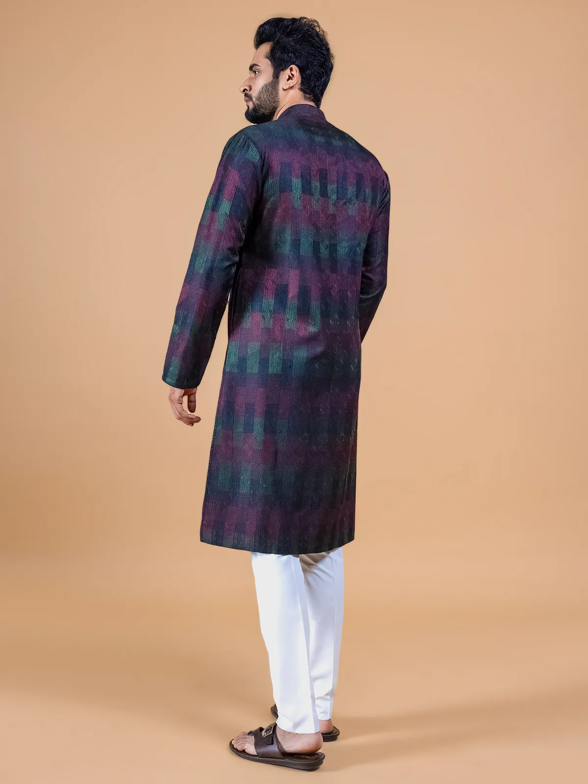 Navy and wine silk kurta suit